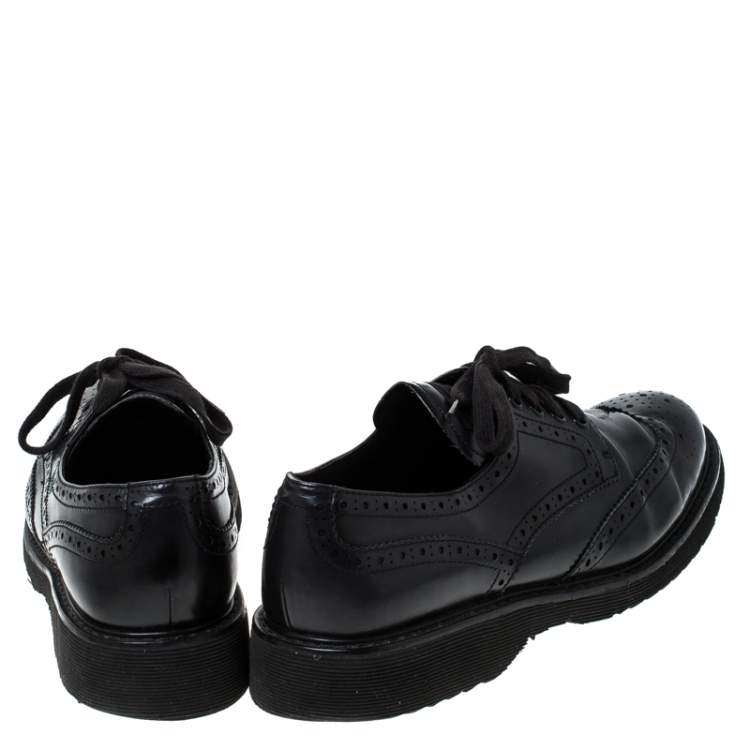 Pre Owned Prada Black Brogue Leather Lace Up Derby Sneakers Size 41