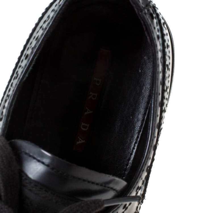 Pre Owned Prada Black Brogue Leather Lace Up Derby Sneakers Size 41