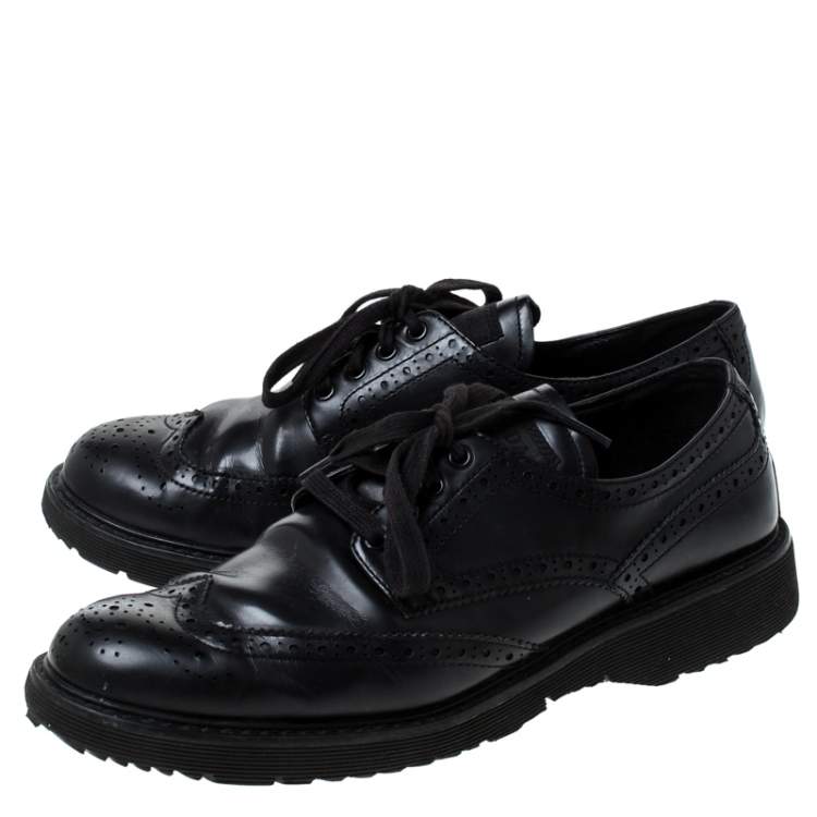 Pre Owned Prada Black Brogue Leather Lace Up Derby Sneakers Size 41