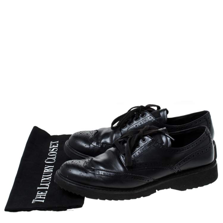 Pre Owned Prada Black Brogue Leather Lace Up Derby Sneakers Size 41