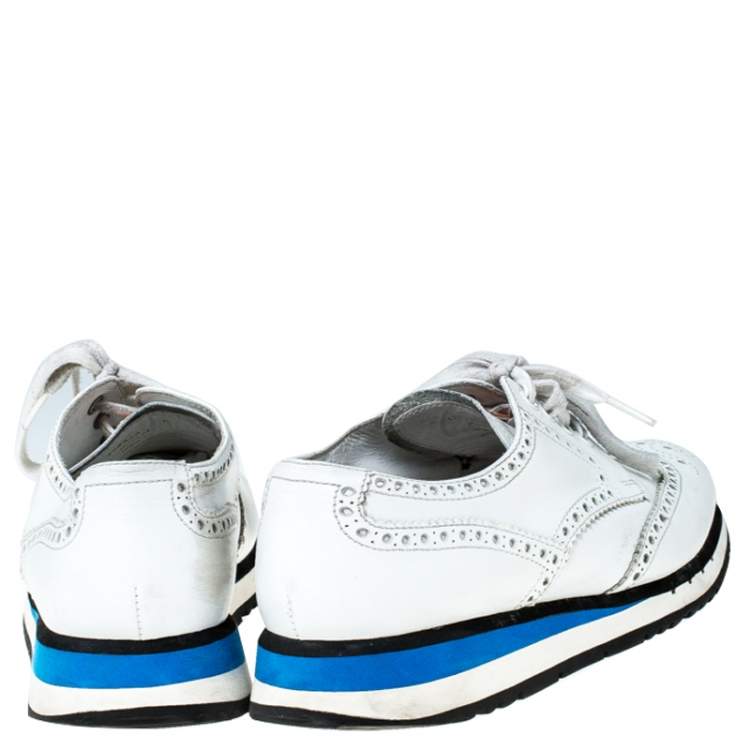 Pre Owned Prada White Brogue Leather Lace Up Derby Sneakers Size 41