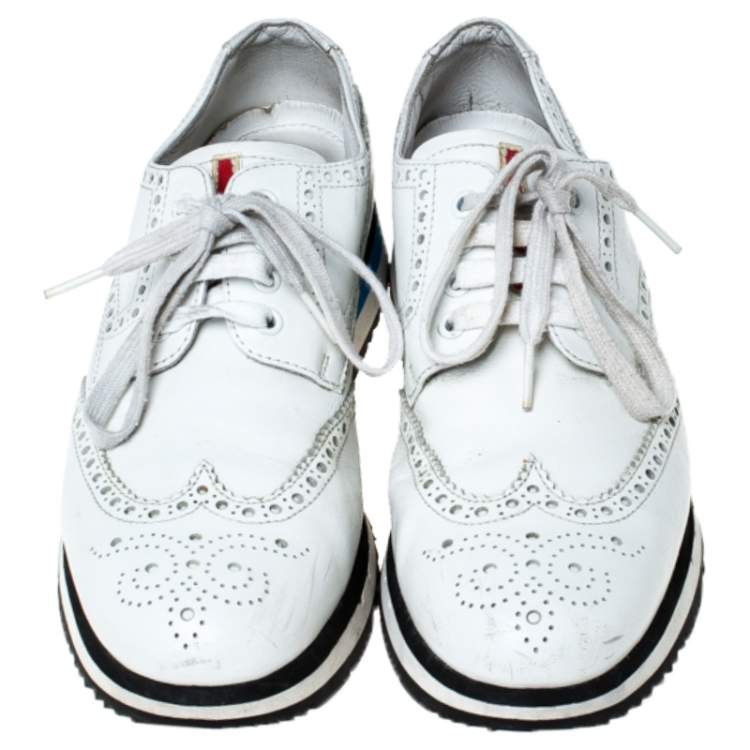 Pre Owned Prada White Brogue Leather Lace Up Derby Sneakers Size 41