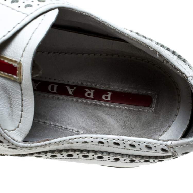 Pre Owned Prada White Brogue Leather Lace Up Derby Sneakers Size 41