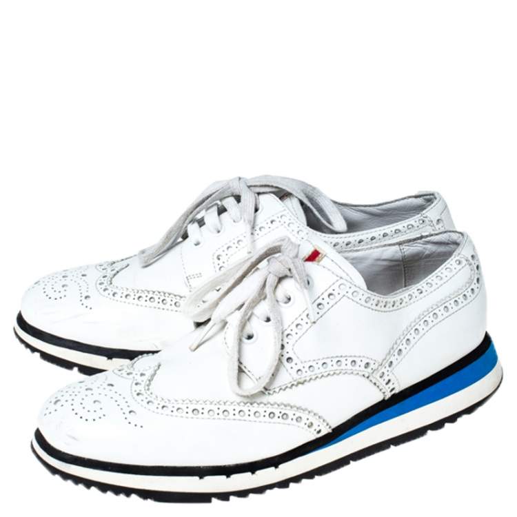 Pre Owned Prada White Brogue Leather Lace Up Derby Sneakers Size 41