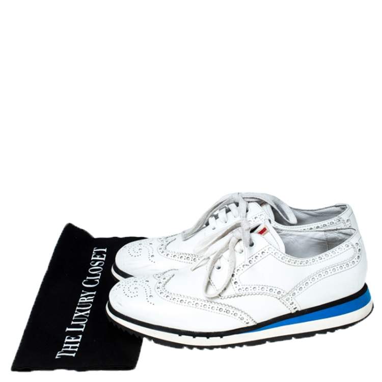 Pre Owned Prada White Brogue Leather Lace Up Derby Sneakers Size 41