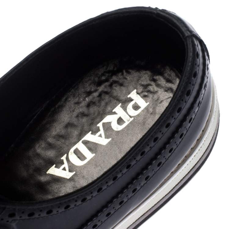 مملوكة مسبقًا Prada Black Brogue Leather Trainer Lace Up Derby Sneakers Size 42