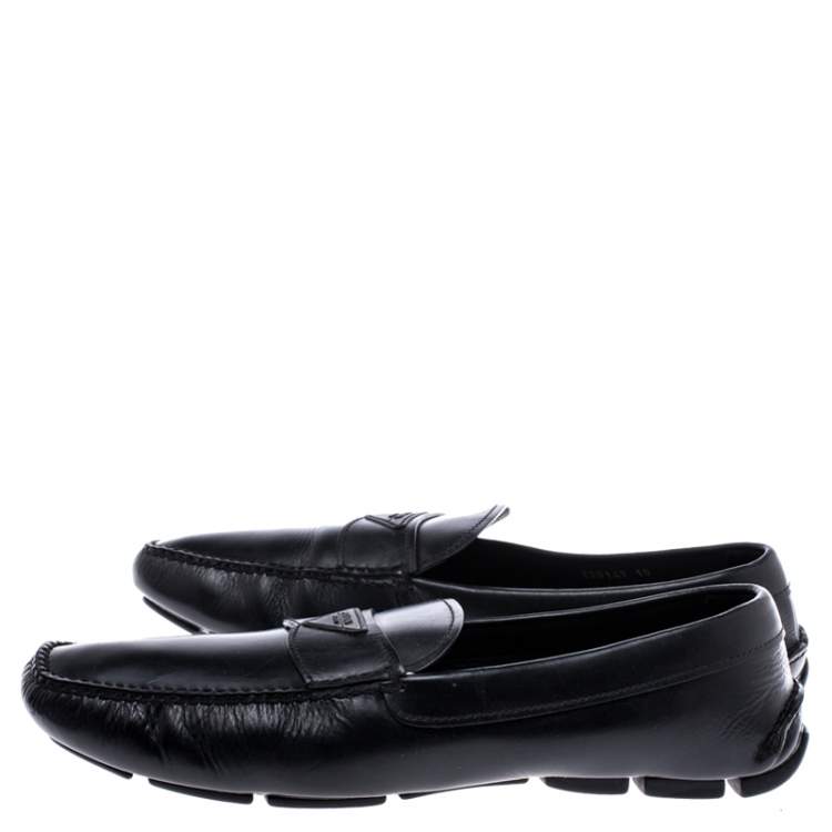 Pre Owned Prada Black Leather Slip On Loafers Size 44