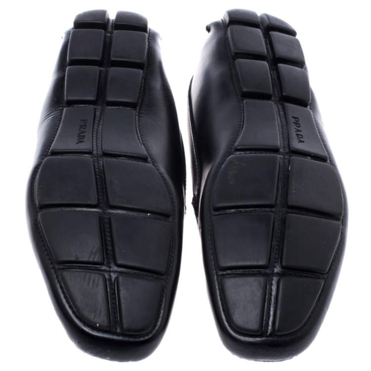 Pre Owned Prada Black Leather Slip On Loafers Size 44