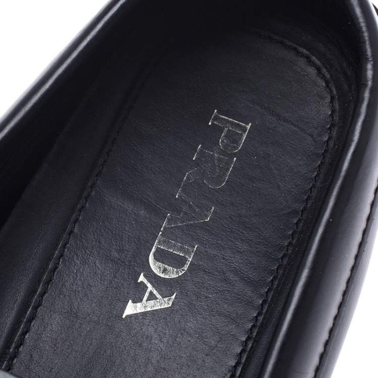 Pre Owned Prada Black Leather Slip On Loafers Size 44