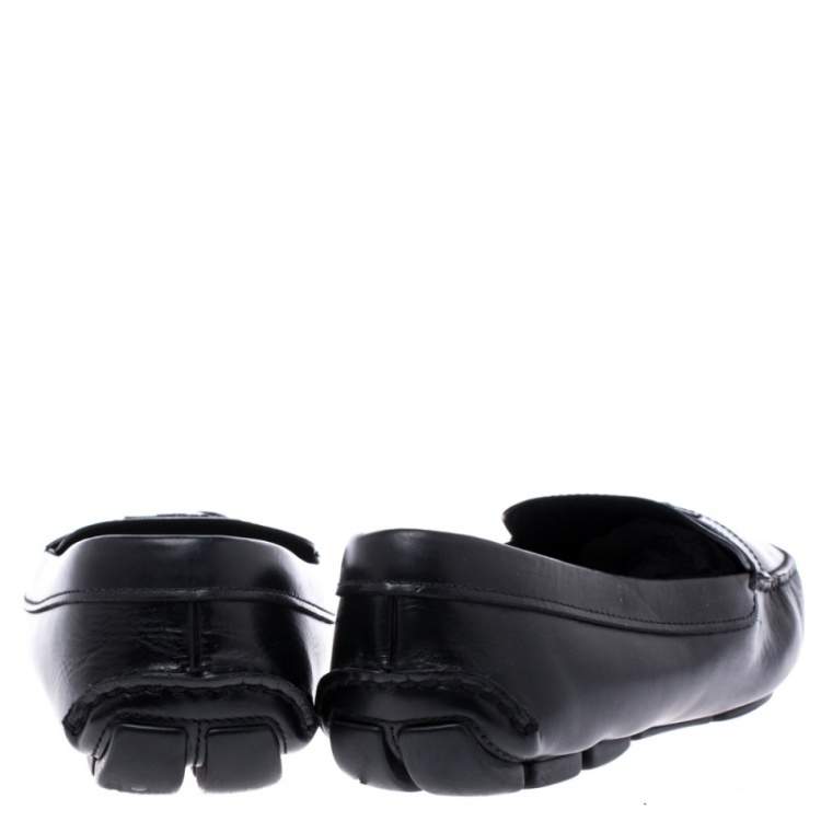 Pre Owned Prada Black Leather Slip On Loafers Size 44