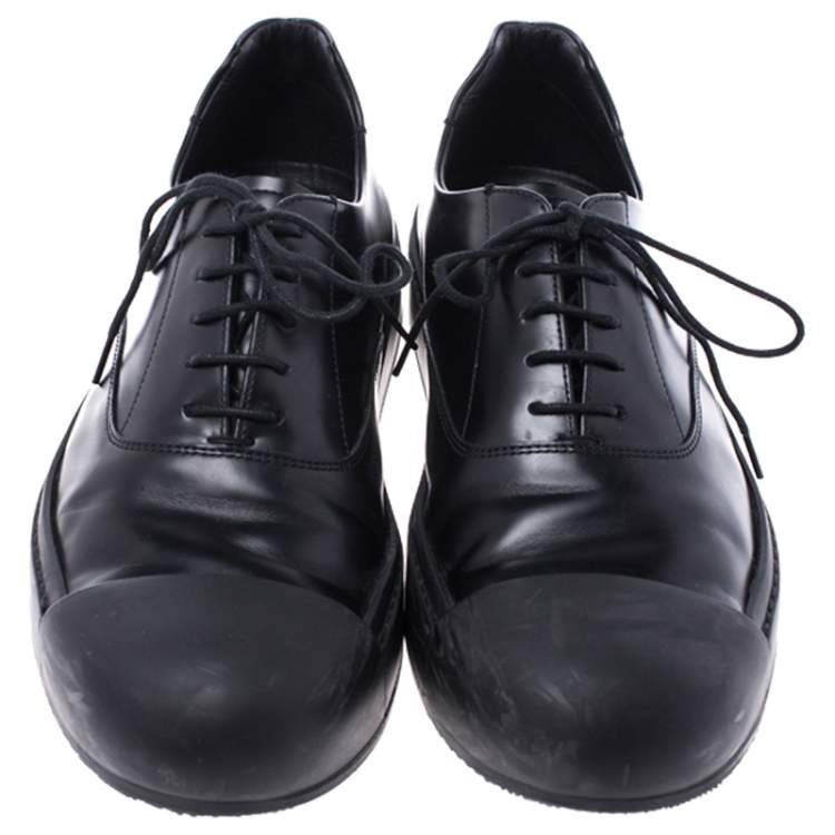 Pre Owned Prada Black Leather And Rubber Cap Toe Lace Up Oxfords Size 41