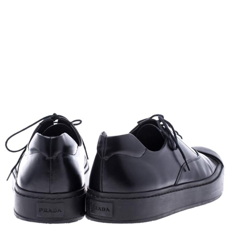 Pre Owned Prada Black Leather And Rubber Cap Toe Lace Up Oxfords Size 41