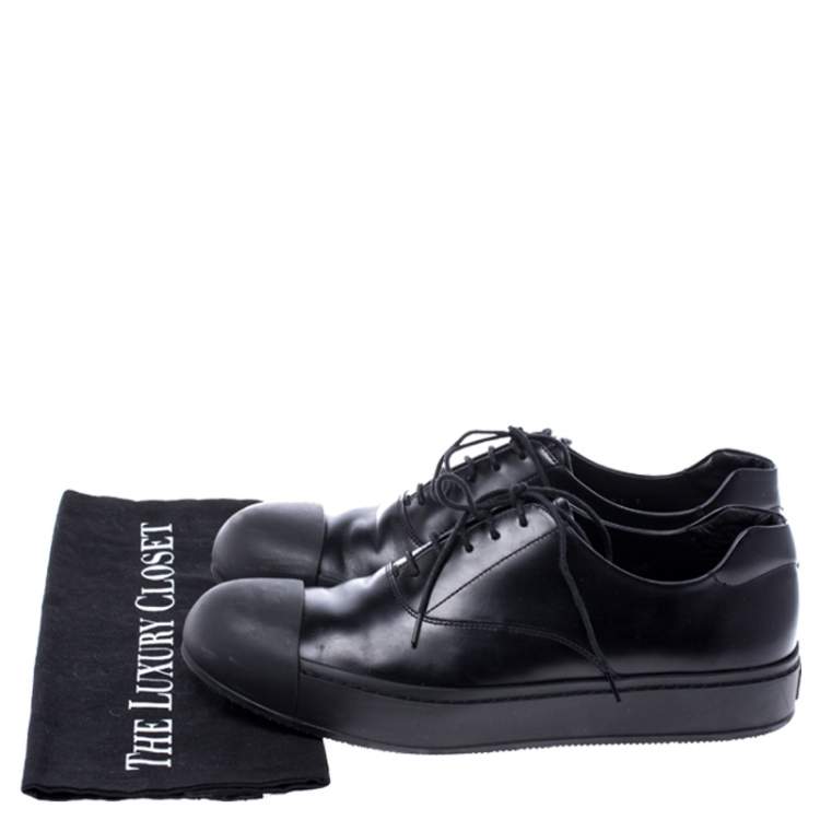 Pre Owned Prada Black Leather And Rubber Cap Toe Lace Up Oxfords Size 41