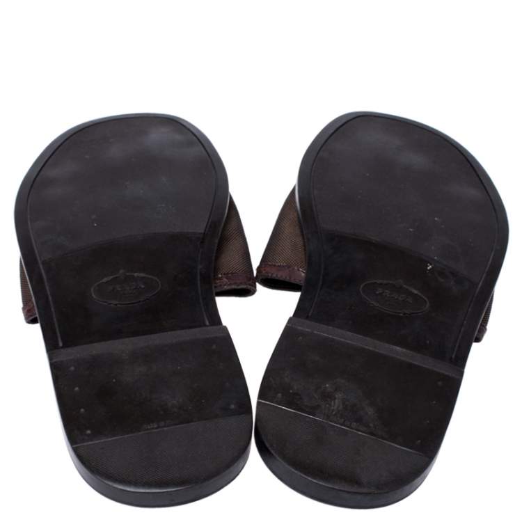 Pre Owned Prada Brown Canvas Flat Slides Size 41