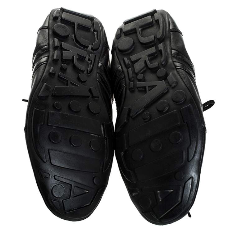 Pre Owned Prada Black Leather and Patent Leather Lace Up Sneakers Size 41