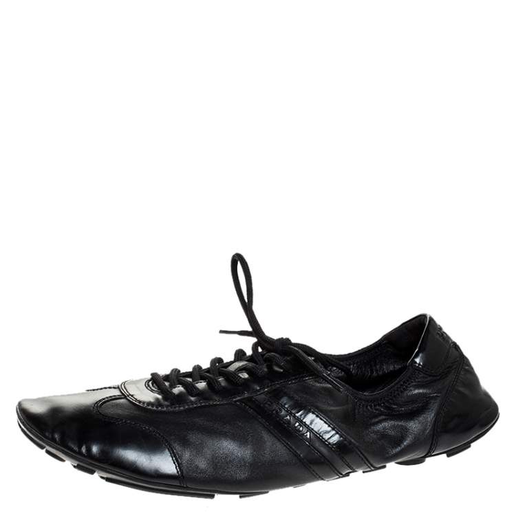 Prada Black Leather and Patent Leather Lace Up Sneakers Size 41 Prada ...