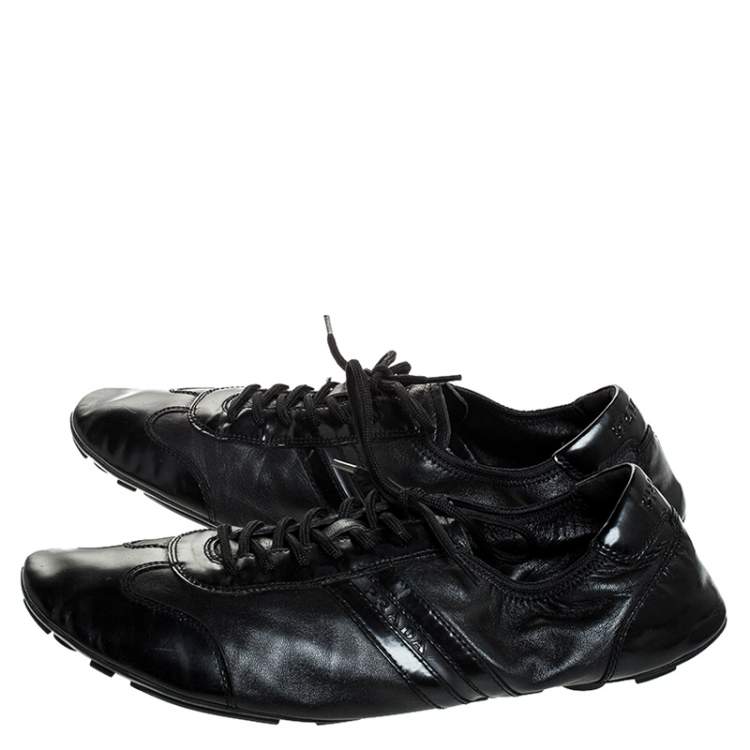 Pre Owned Prada Black Leather and Patent Leather Lace Up Sneakers Size 41