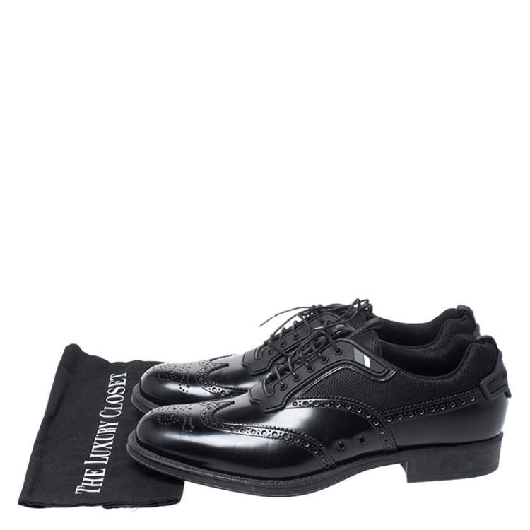 Pre Owned Prada Black Brogue Leather and Mesh Lace Up Derby Sneakers Size 44