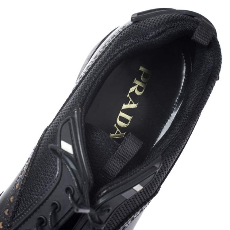 Pre Owned Prada Black Brogue Leather and Mesh Lace Up Derby Sneakers Size 44