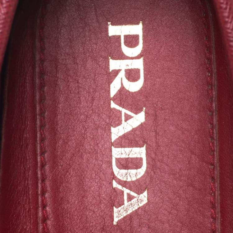 Pre Owned Prada Red Perforated Leather Slip On Loafers Size 43.5