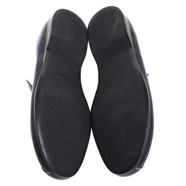 Pre Owned Prada Blue Stitch Detail Leather Slip On Loafers Size 41
