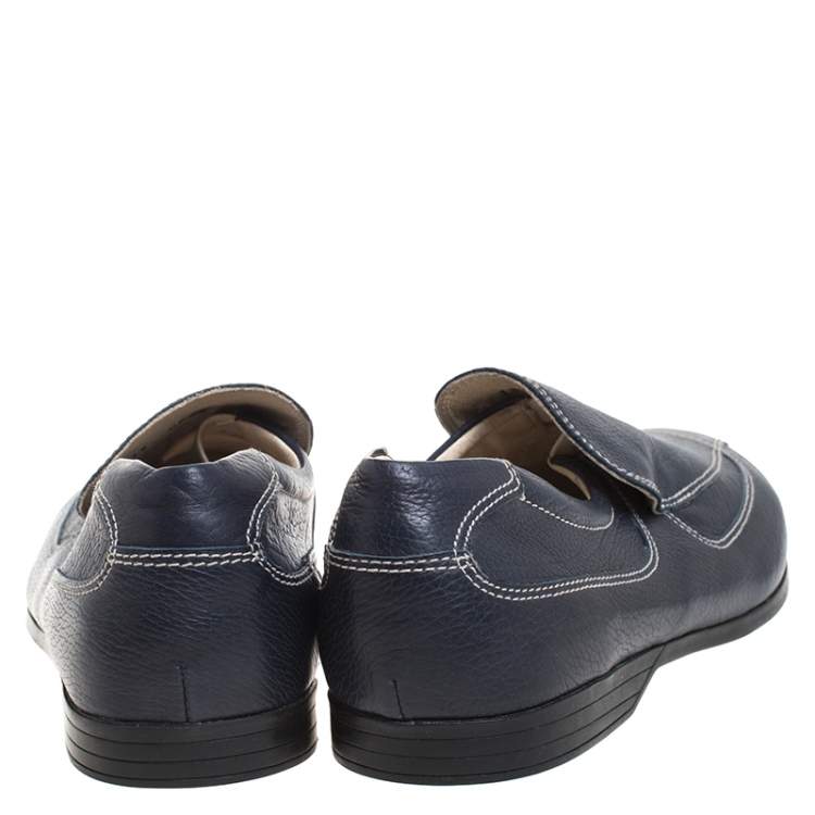 Pre Owned Prada Blue Stitch Detail Leather Slip On Loafers Size 41