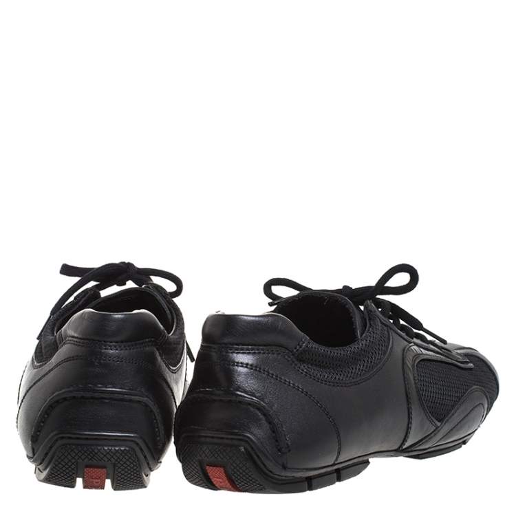 Pre Owned Prada Sport Black Leather And Mesh Lace Up Low Top Sneakers Size 42