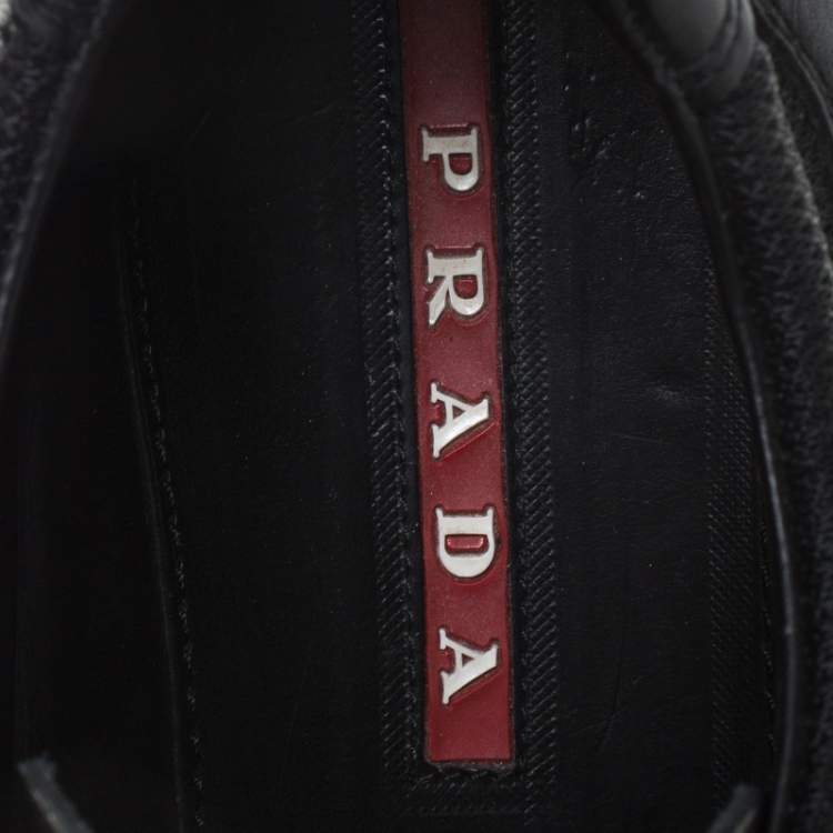 Pre Owned Prada Sport Black Leather And Mesh Lace Up Low Top Sneakers Size 42