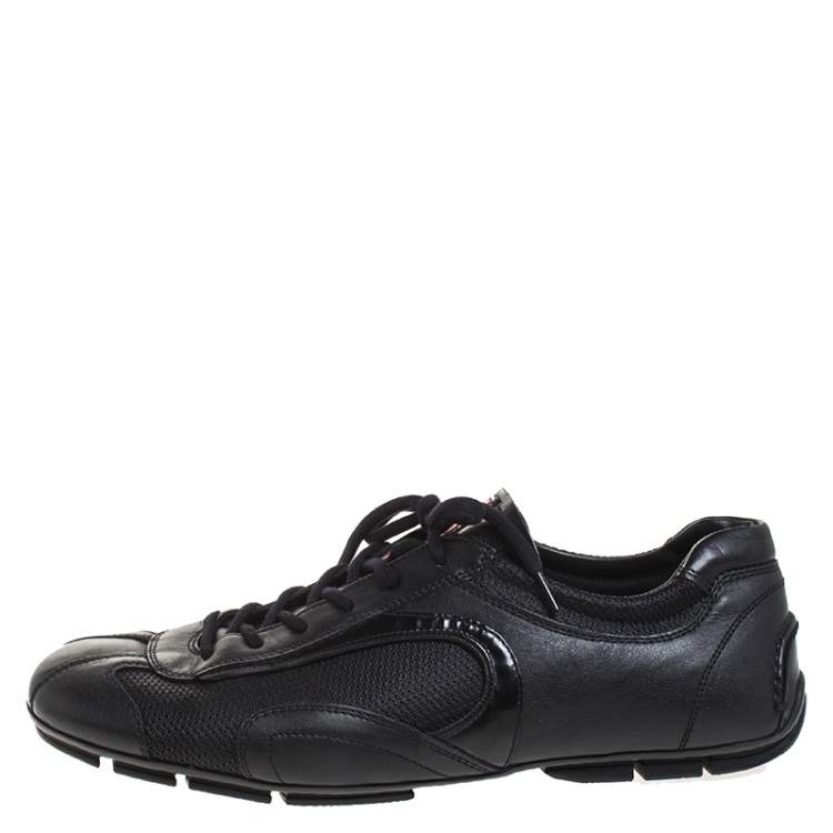 Pre Owned Prada Sport Black Leather And Mesh Lace Up Low Top Sneakers Size 42
