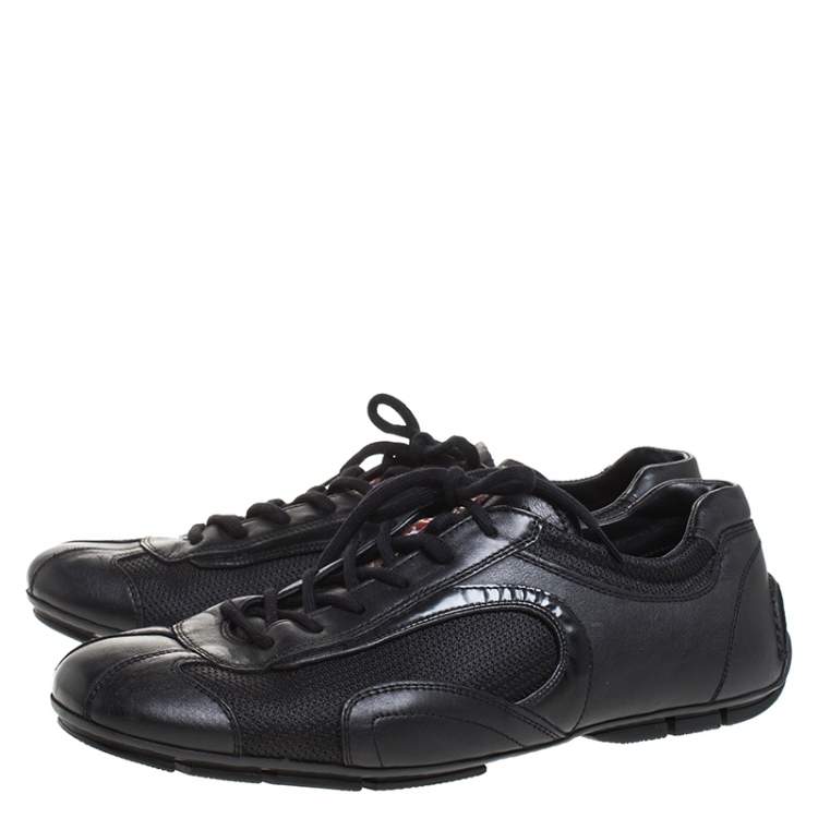Pre Owned Prada Sport Black Leather And Mesh Lace Up Low Top Sneakers Size 42