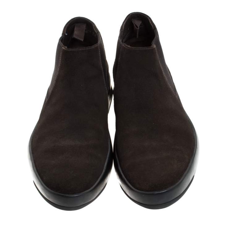 Pre Owned Prada Brown Suede Slip On Ankle Boots Size 43
