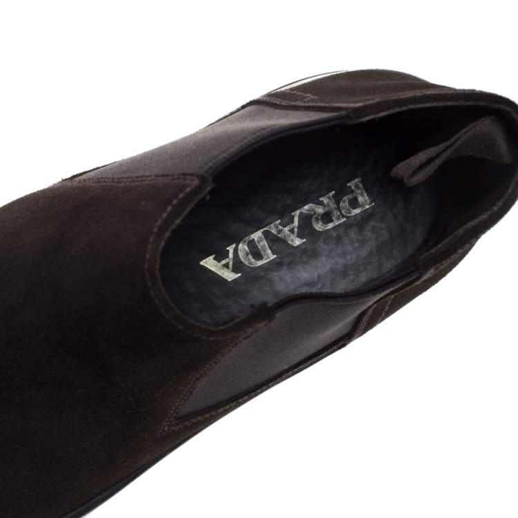 Pre Owned Prada Brown Suede Slip On Ankle Boots Size 43