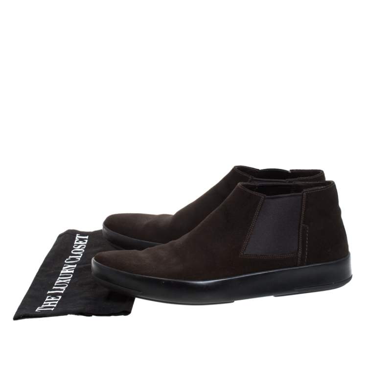 Pre Owned Prada Brown Suede Slip On Ankle Boots Size 43