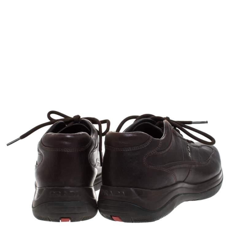 مملوكة مسبقًا Prada Brown Leather Lace Up Sneaker Size 40
