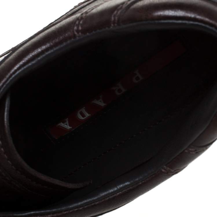 مملوكة مسبقًا Prada Brown Leather Lace Up Sneaker Size 40