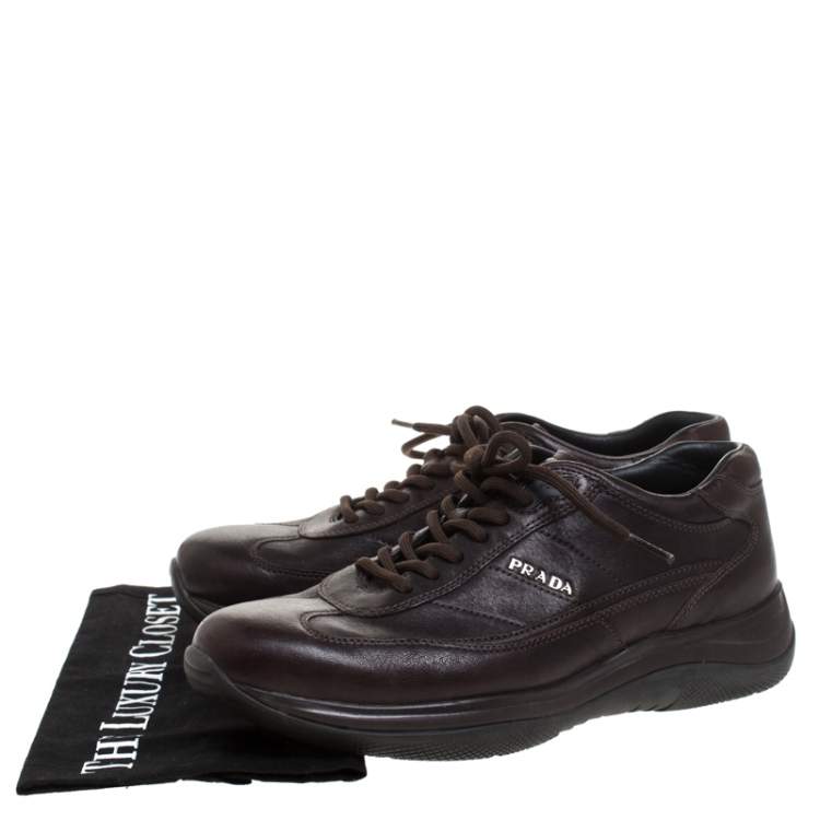 مملوكة مسبقًا Prada Brown Leather Lace Up Sneaker Size 40