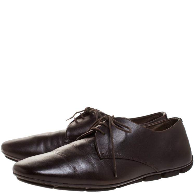 Pre Owned Prada Dark Brown Leather Lace Up Derby Size 41
