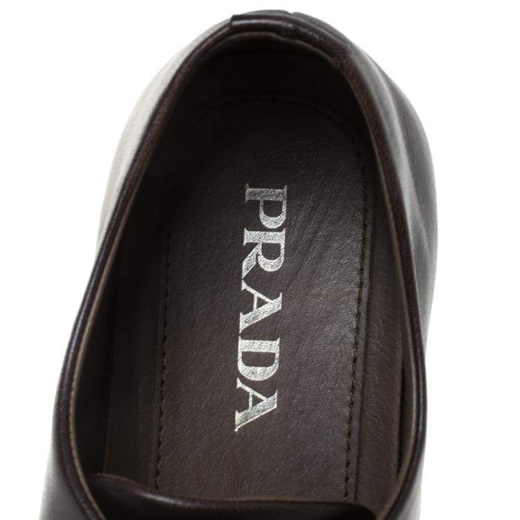 Pre Owned Prada Dark Brown Leather Lace Up Derby Size 41