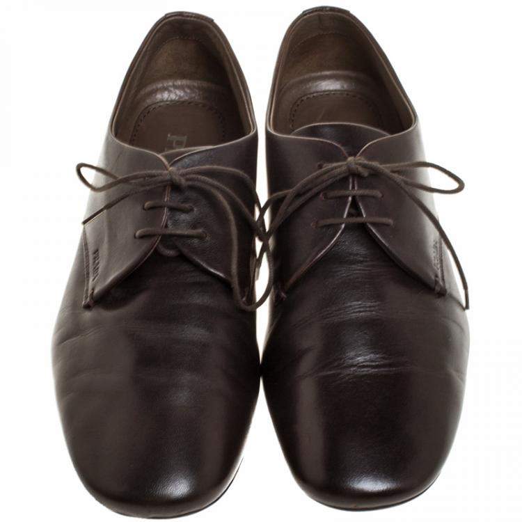 Pre Owned Prada Dark Brown Leather Lace Up Derby Size 41