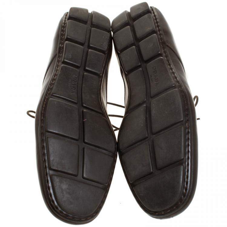 Pre Owned Prada Dark Brown Leather Lace Up Derby Size 41