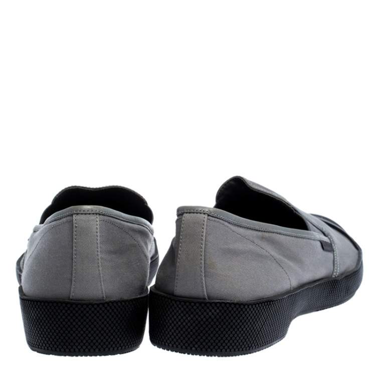 Pre Owned Prada Grey/Black Canvas And Rubber Cap Toe Slip On Sneakers Size 46