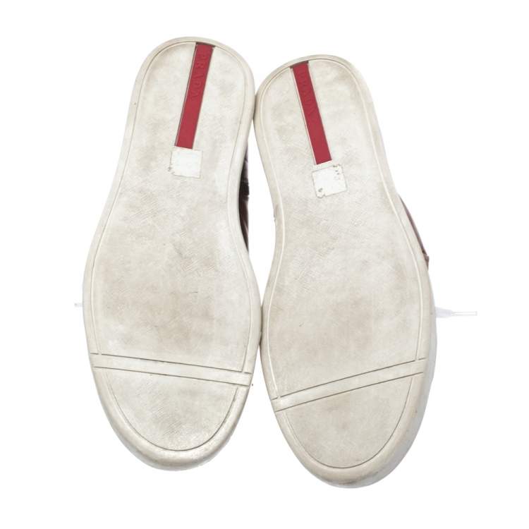 مملوكة مسبقًا Prada Sport Brown Leather High Top Lace Up Sneakers Size 43