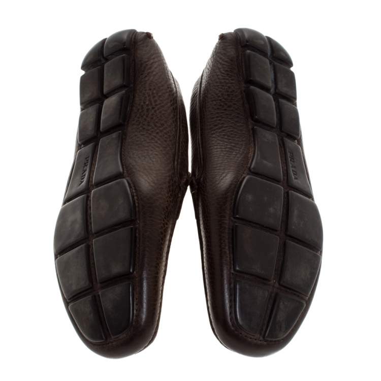 Pre Owned Prada Brown Leather Slip On Loafers Size 41