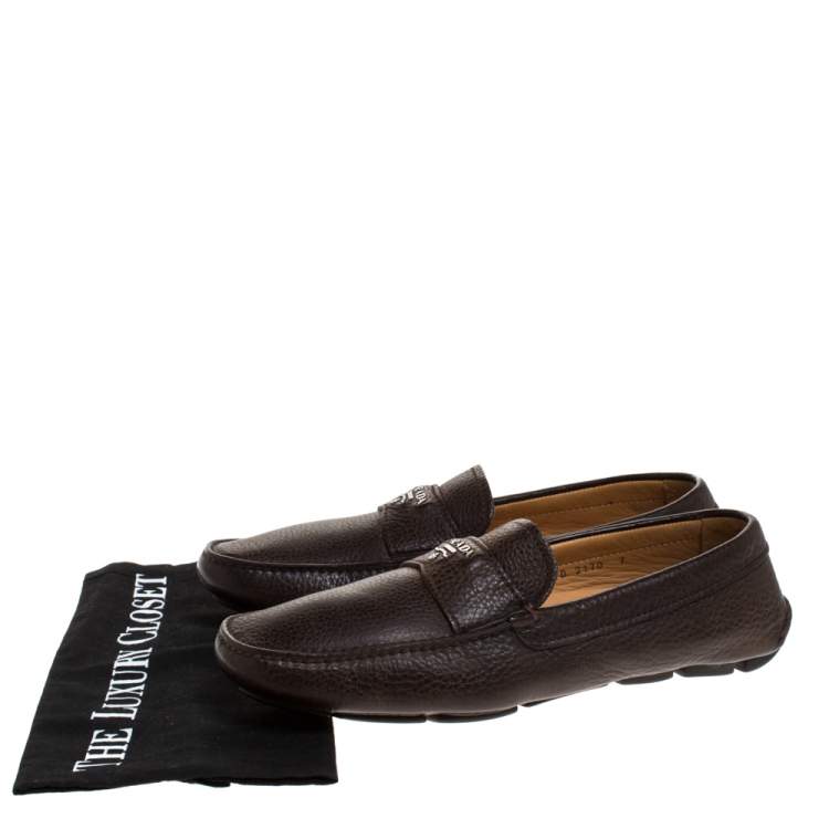Pre Owned Prada Brown Leather Slip On Loafers Size 41