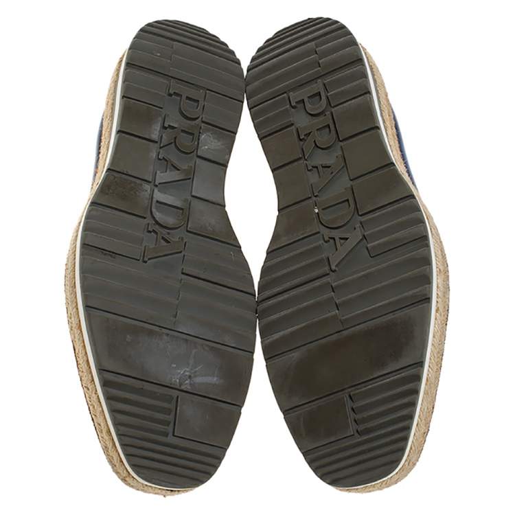 مملوكة مسبقًا Prada Blue/Black Brogue Leather Derby Espadrille Sneakers Size 41