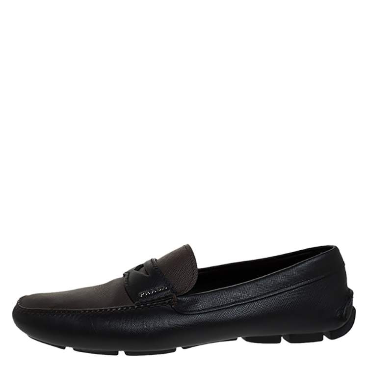 مملوكة مسبقًا Prada Black/Brown Leather Penny Loafers Size 42