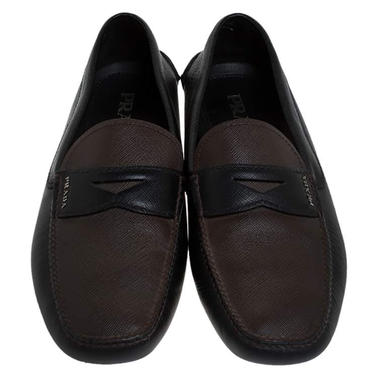 مملوكة مسبقًا Prada Black/Brown Leather Penny Loafers Size 42