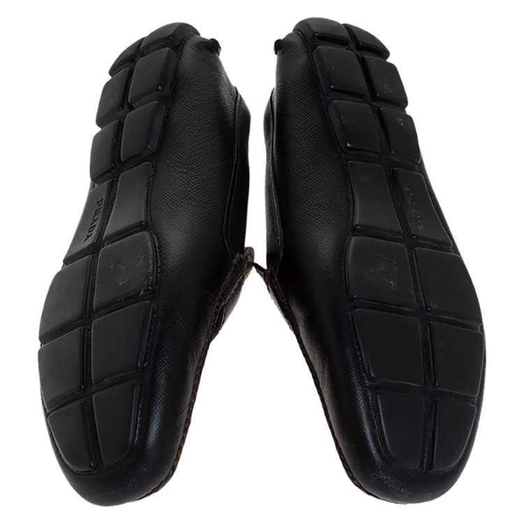 مملوكة مسبقًا Prada Black/Brown Leather Penny Loafers Size 42