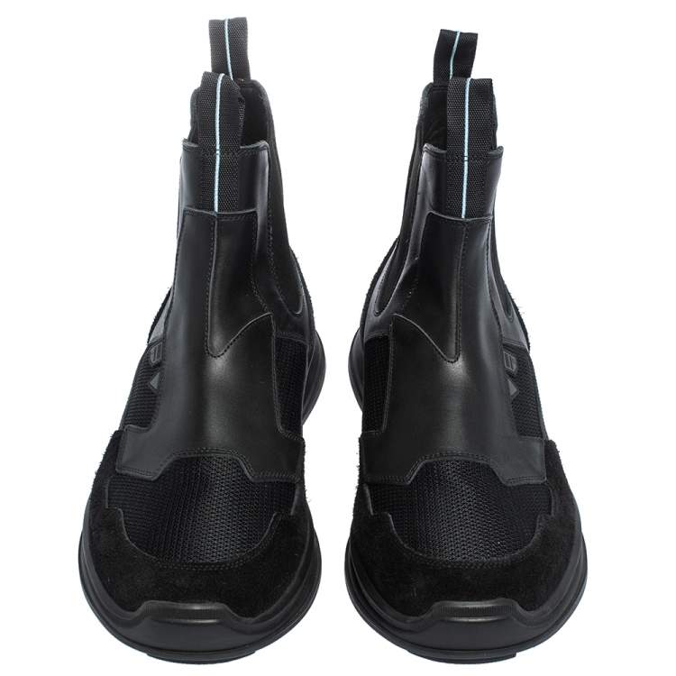 Pre Owned Prada Black Mesh, Suede And Leather Slip On Ankle Boots Size  41.5