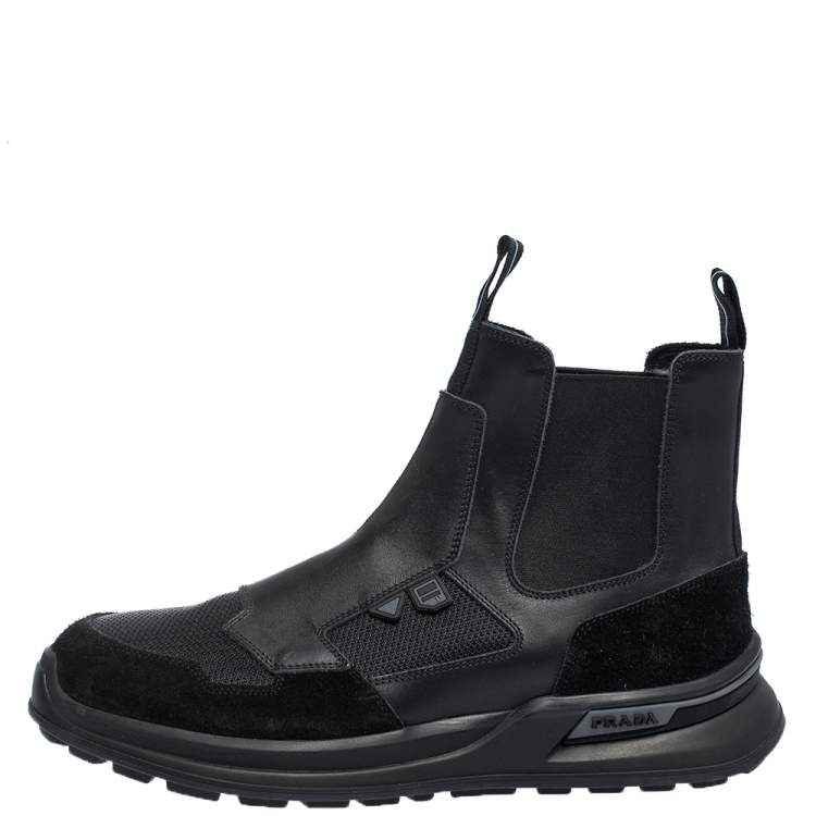 Pre Owned Prada Black Mesh, Suede And Leather Slip On Ankle Boots Size  41.5